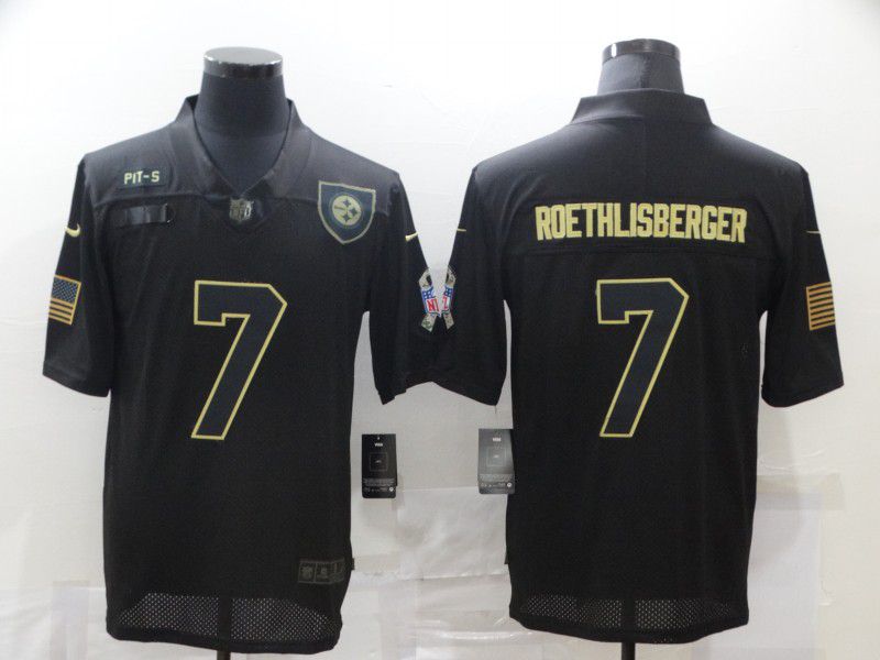 Men Pittsburgh Steelers #7 Roethlisberger Black gold lettering 2020 Nike NFL Jersey->pittsburgh steelers->NFL Jersey
